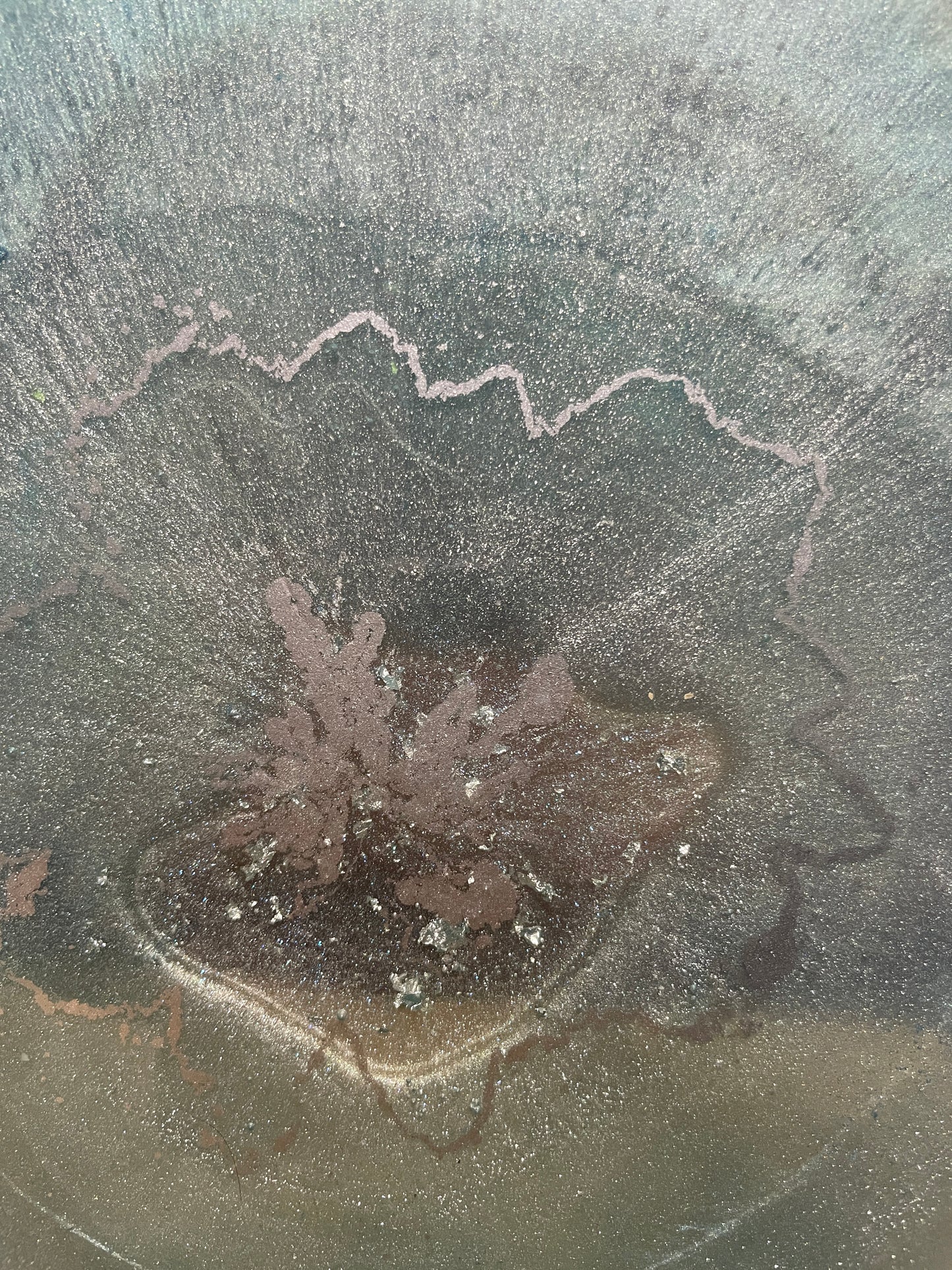 Teal, bluey green and silver with silver flakes - Round Resin Placemat