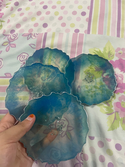 Blue, Clear and Silver Coasters - Set of 4