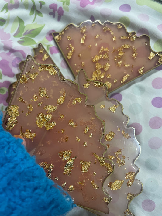 Pink and Gold Foil Flake Coasters - Set of 4