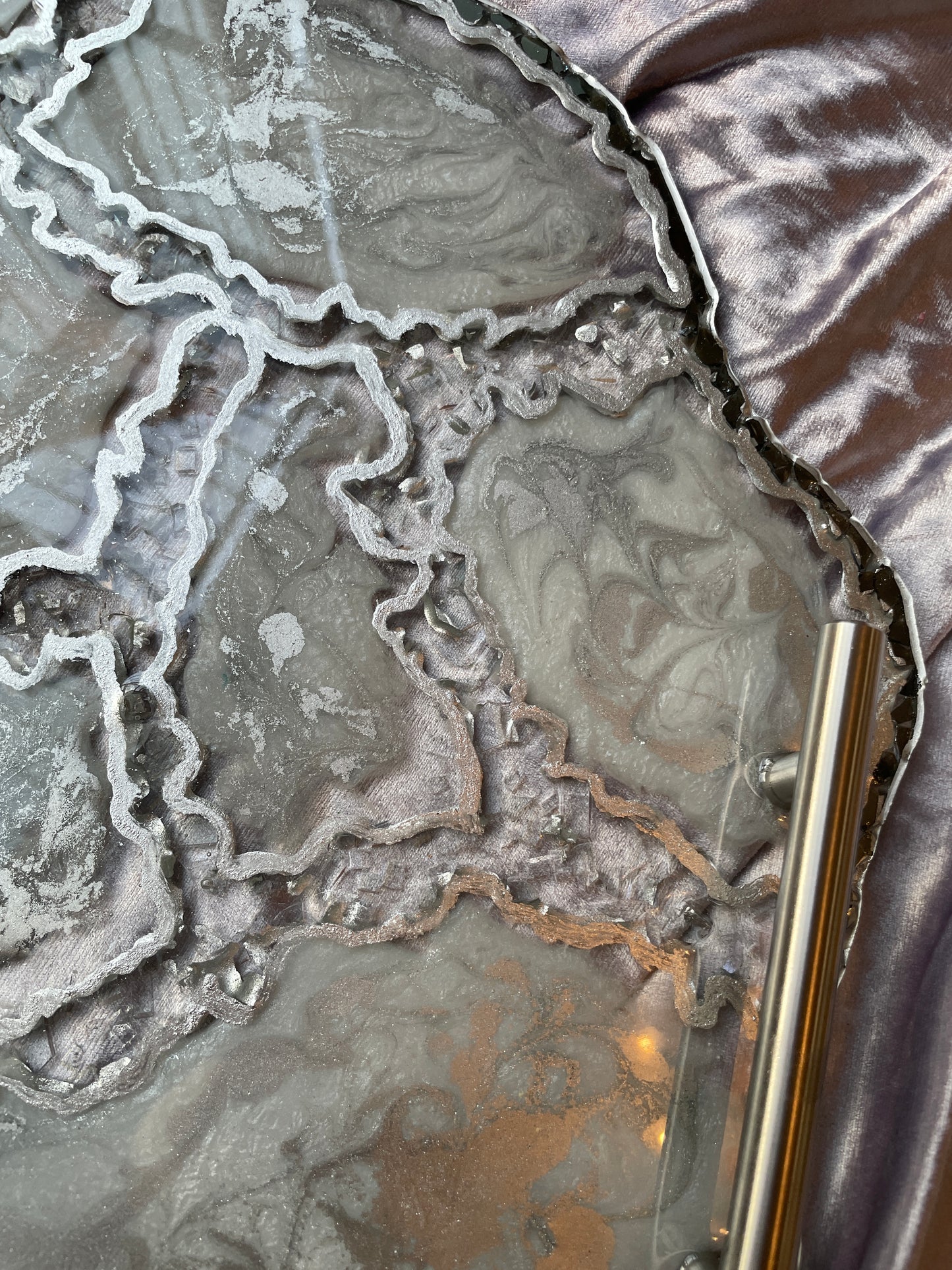 Silver and White Quartz and Glass - Extra Large Geode Resin Tray