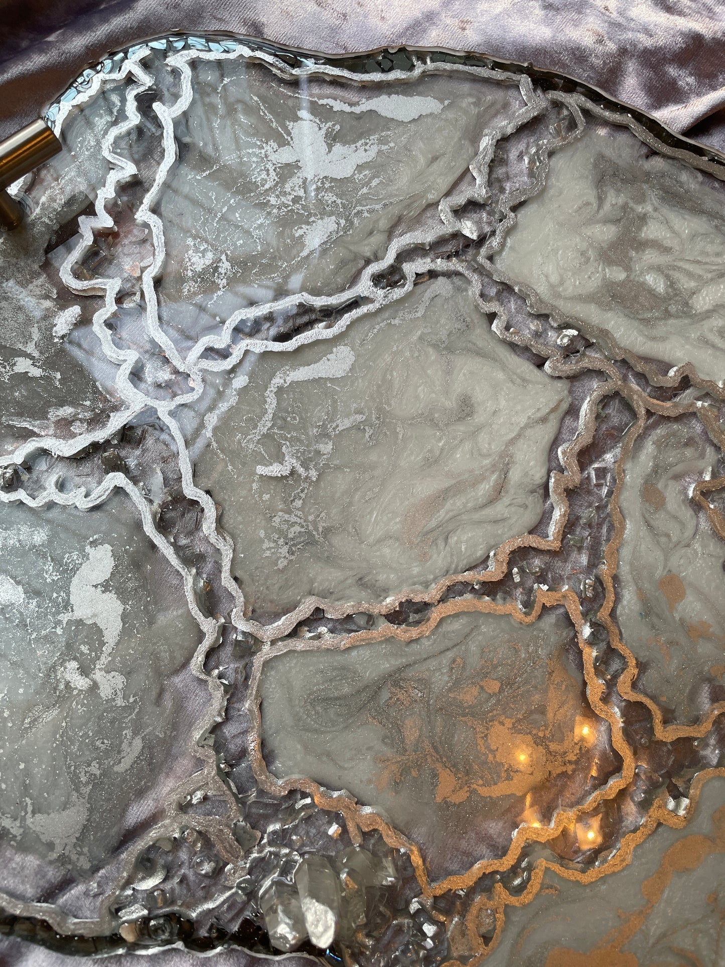 Silver and White Quartz and Glass - Extra Large Geode Resin Tray