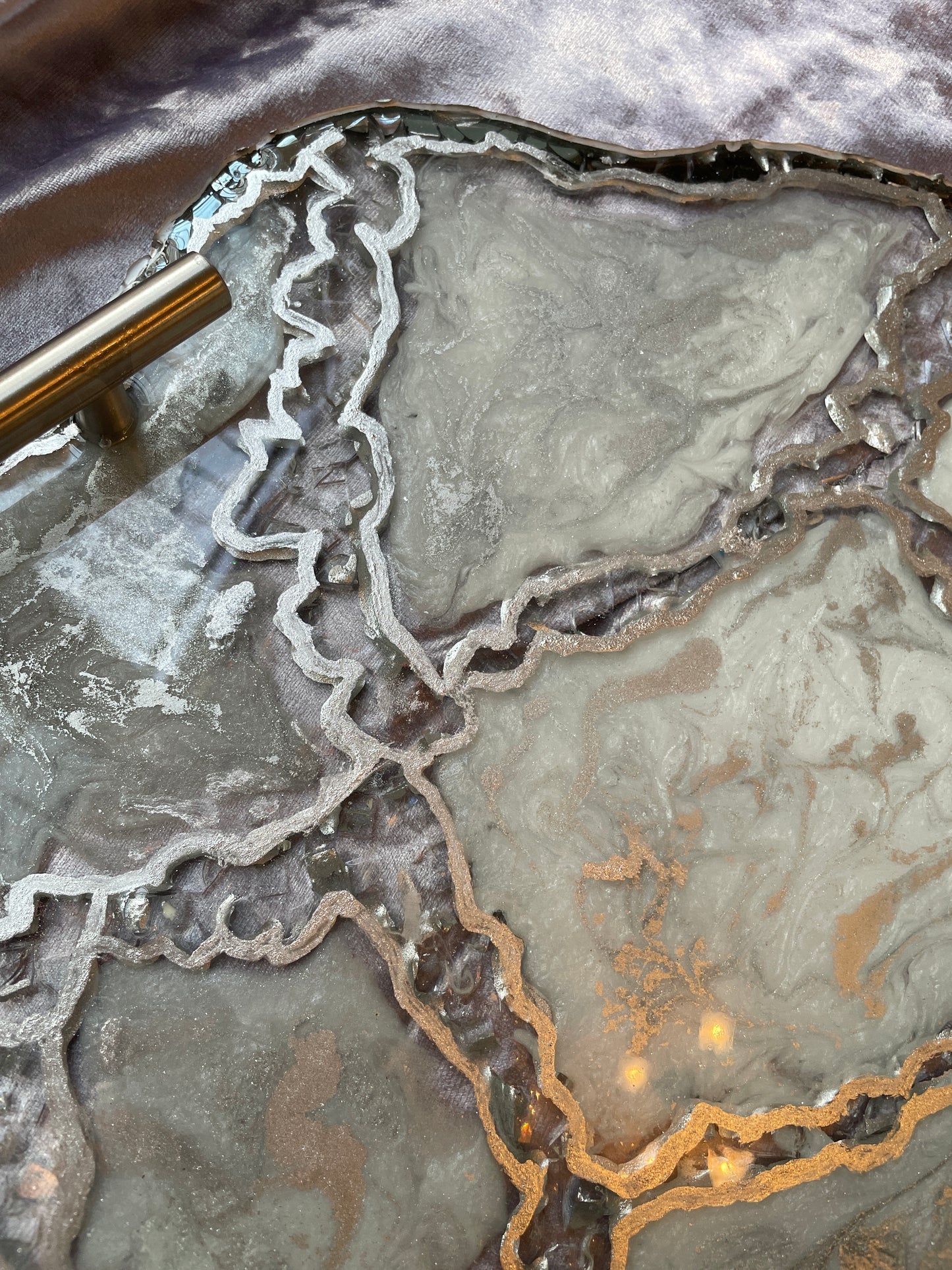Silver and White Quartz and Glass - Extra Large Geode Resin Tray