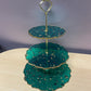 Sparkly Green with rose petals and gold flakes Three Tier Resin Cake Stand