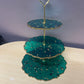 Sparkly Green with rose petals and gold flakes Three Tier Resin Cake Stand