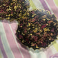 Black with gold flakes and rose petals Small Irregular Round Coasters - Set of 2