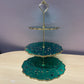 Sparkly Green with rose petals and gold flakes Three Tier Resin Cake Stand