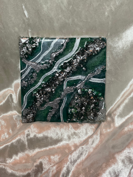 Green and silver Mini Resin Geode Wall Art