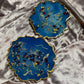 Blue ombre with gold flakes and rose petals Small Irregular Round Coasters - Set of 2