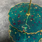 Sparkly Green with rose petals and gold flakes Three Tier Resin Cake Stand