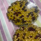 Yellow with gold flakes and rose petals Small Irregular Round Coasters - Set of 2