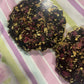 Black with gold flakes and rose petals Small Irregular Round Coasters - Set of 2