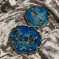 Blue ombre with gold flakes and rose petals Small Irregular Round Coasters - Set of 2