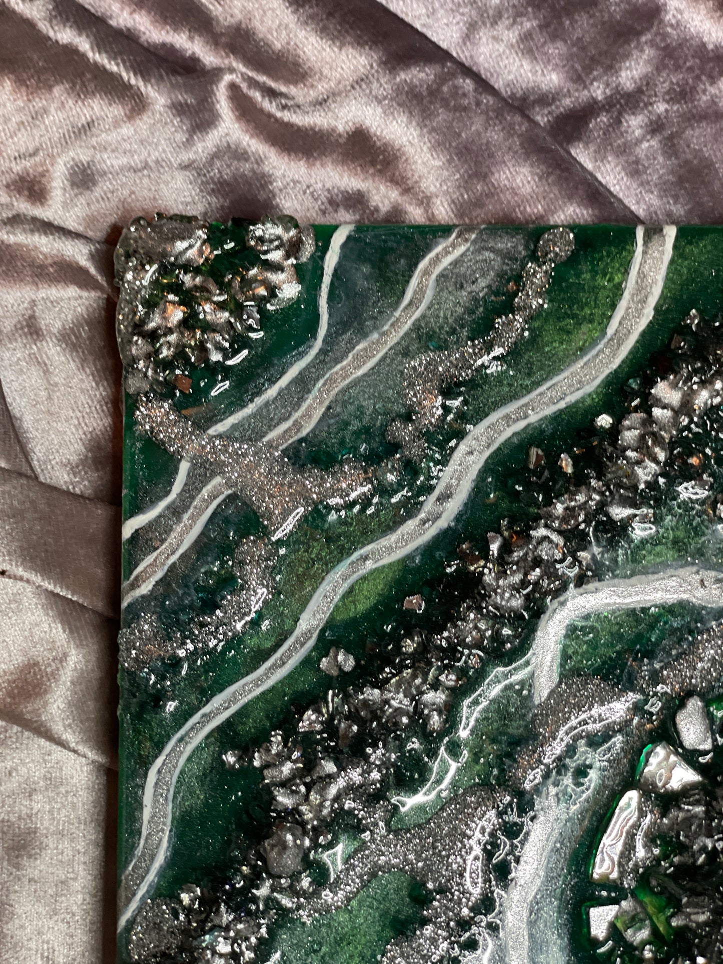 Green and silver Mini Resin Geode Wall Art