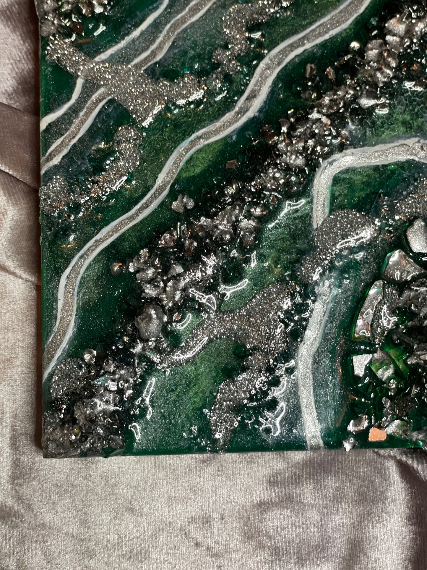 Green and silver Mini Resin Geode Wall Art