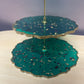 Sparkly Green with rose petals and gold flakes Three Tier Resin Cake Stand