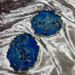 Blue ombre with gold flakes and rose petals Small Irregular Round Coasters - Set of 2