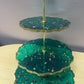 Sparkly Green with rose petals and gold flakes Three Tier Resin Cake Stand