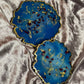 Blue ombre with gold flakes and rose petals Small Irregular Round Coasters - Set of 2