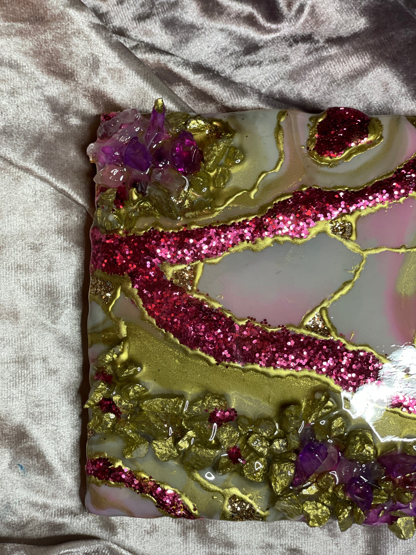 Pink and Gold Mini Resin Geode Wall Art