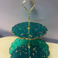 Sparkly Green with rose petals and gold flakes Three Tier Resin Cake Stand