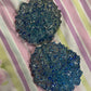 Blue and silver glitter Small Irregular Round Coasters - Set of 2