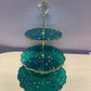 Sparkly Green with rose petals and gold flakes Three Tier Resin Cake Stand