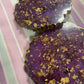 Purple with gold flakes and rose petals Small Irregular Round Coasters - Set of 2