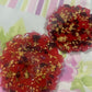 Red with gold flakes and rose petals Small Irregular Round Coasters - Set of 2