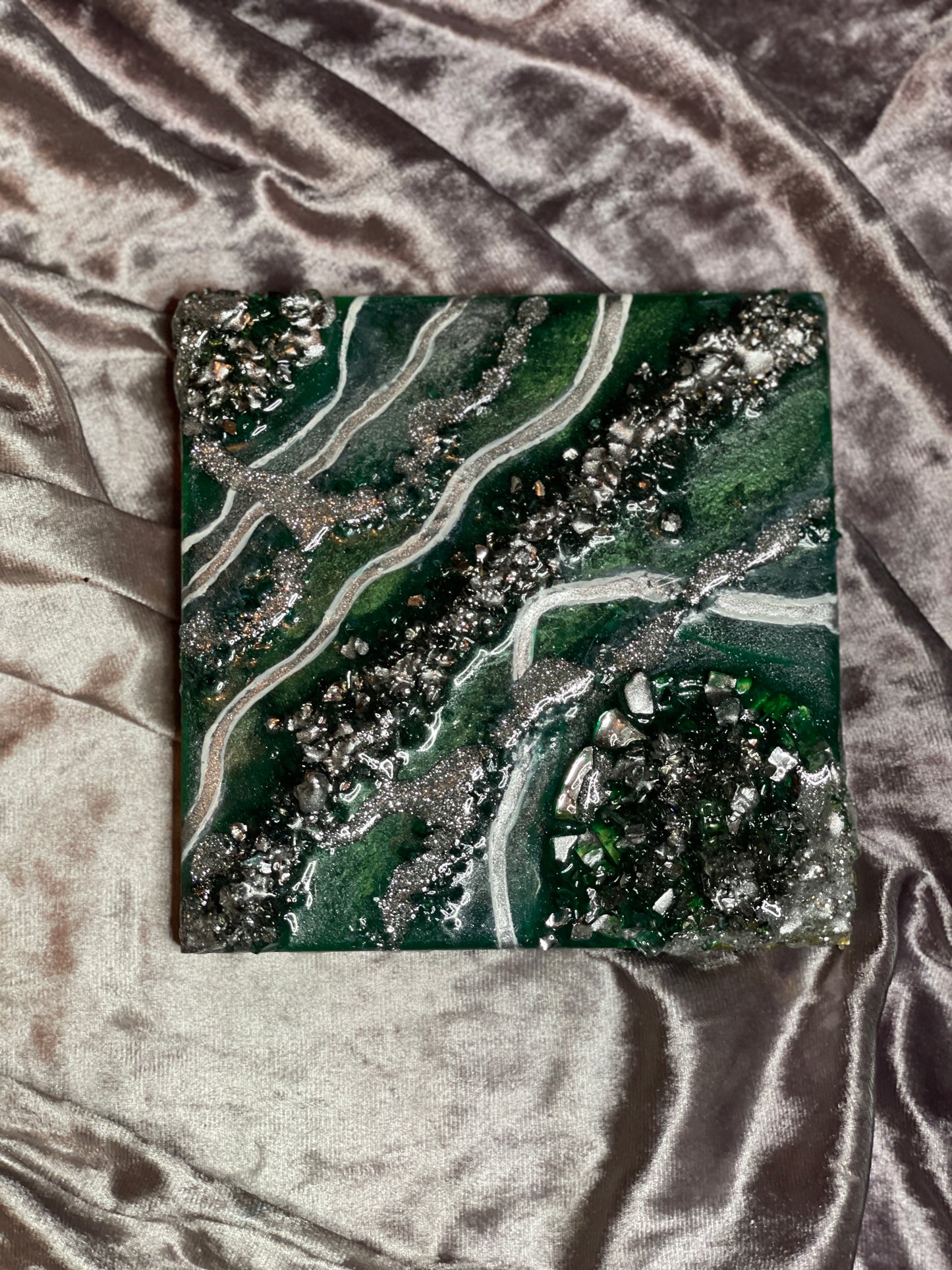 Green and silver Mini Resin Geode Wall Art