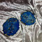 Blue ombre with gold flakes and rose petals Small Irregular Round Coasters - Set of 2