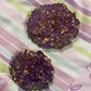 Purple with gold flakes and rose petals Small Irregular Round Coasters - Set of 2