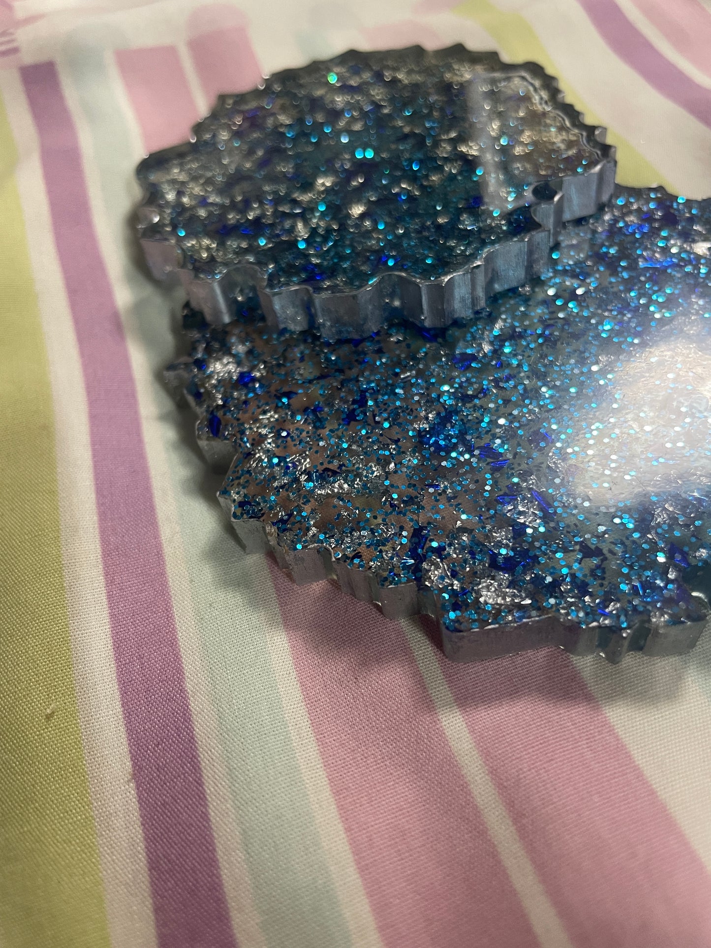 Blue and silver glitter Small Irregular Round Coasters - Set of 2