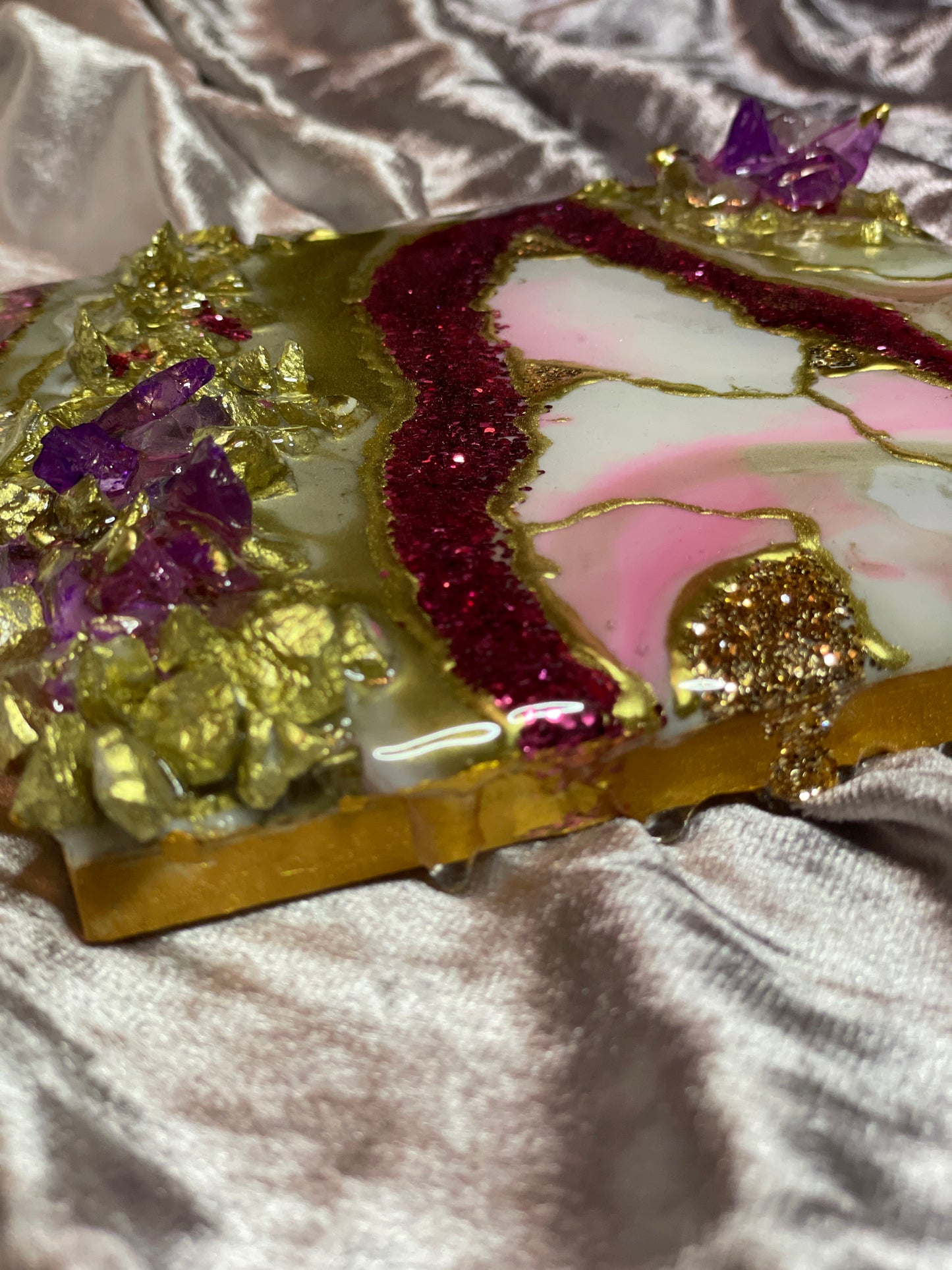 Pink and Gold Mini Resin Geode Wall Art