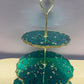 Sparkly Green with rose petals and gold flakes Three Tier Resin Cake Stand