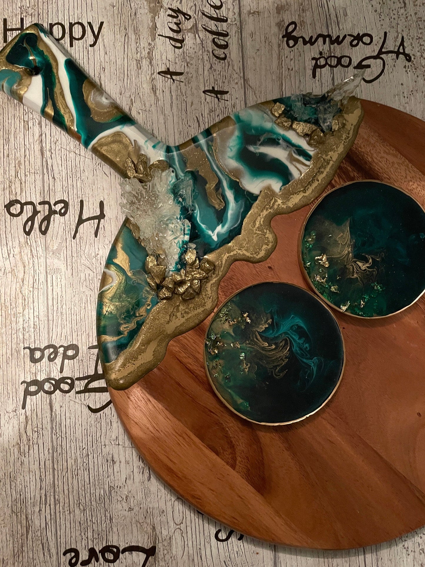 Acacia Resin Charcuterie Board and Resin Coaster Set - Custom