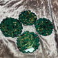 Green with gold flakes and rose petals Small Irregular Round Coasters - Set of 4