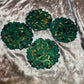 Green with gold flakes and rose petals Small Irregular Round Coasters - Set of 4