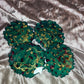 Green with gold flakes and rose petals Small Irregular Round Coasters - Set of 4