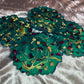 Green with gold flakes and rose petals Small Irregular Round Coasters - Set of 4