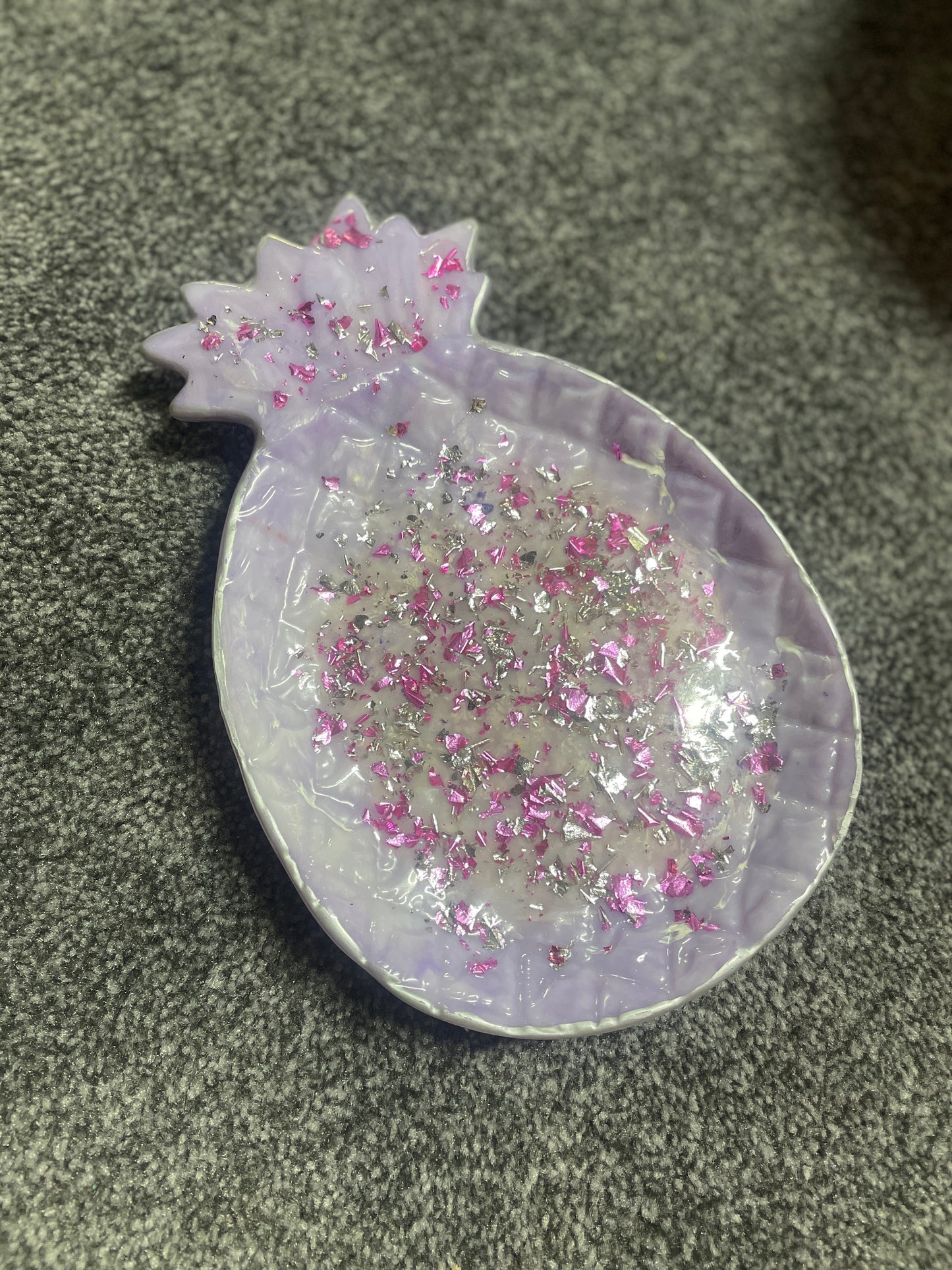 Purple, pink and silver foil glam Pineapple Resin Trinket Tray