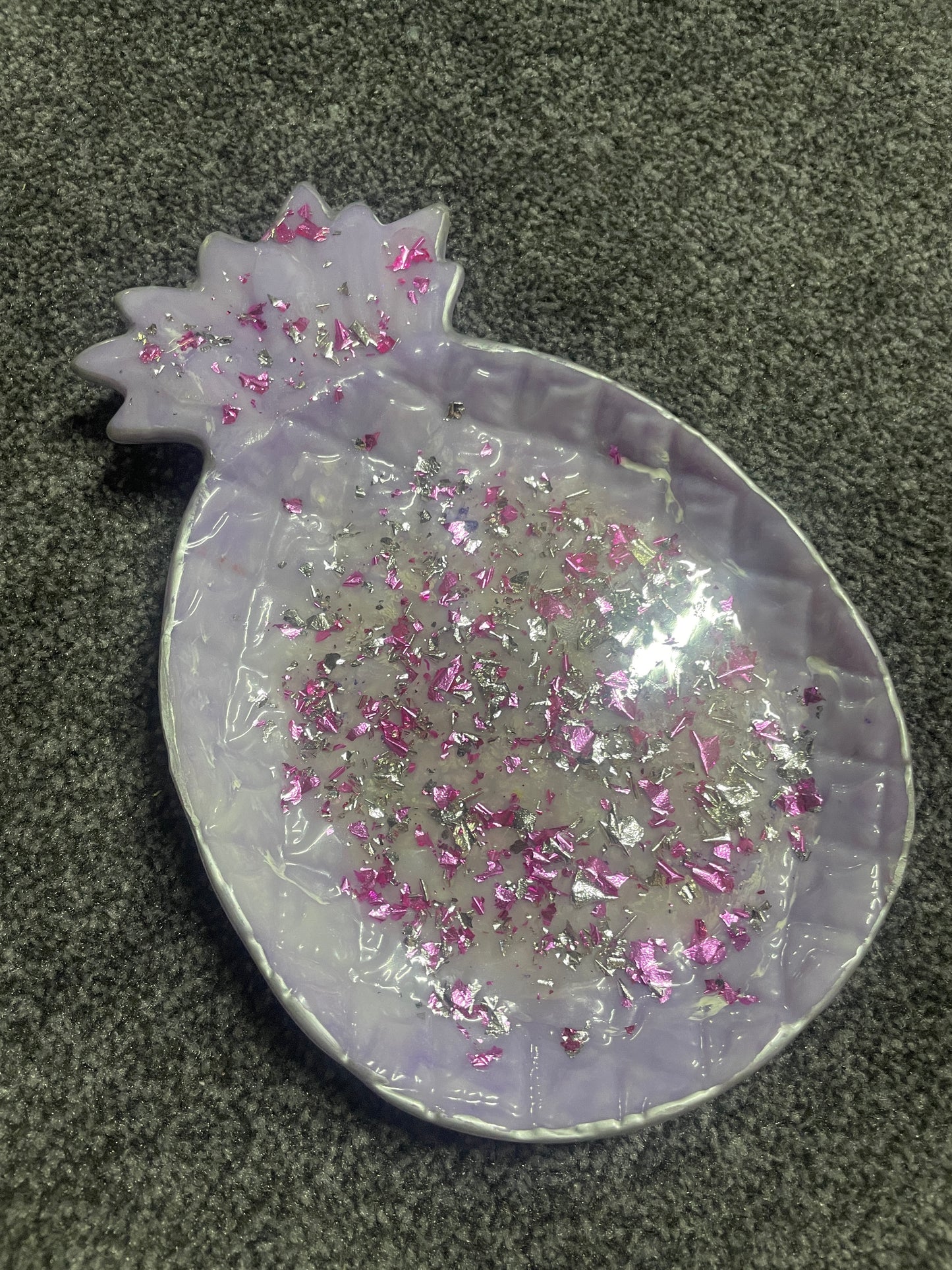 Purple, pink and silver foil glam Pineapple Resin Trinket Tray