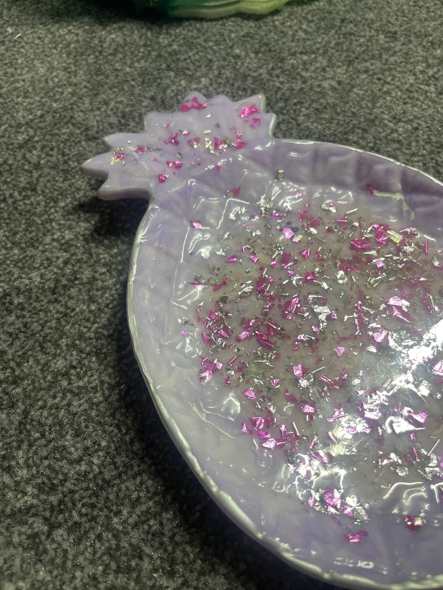 Purple, pink and silver foil glam Pineapple Resin Trinket Tray