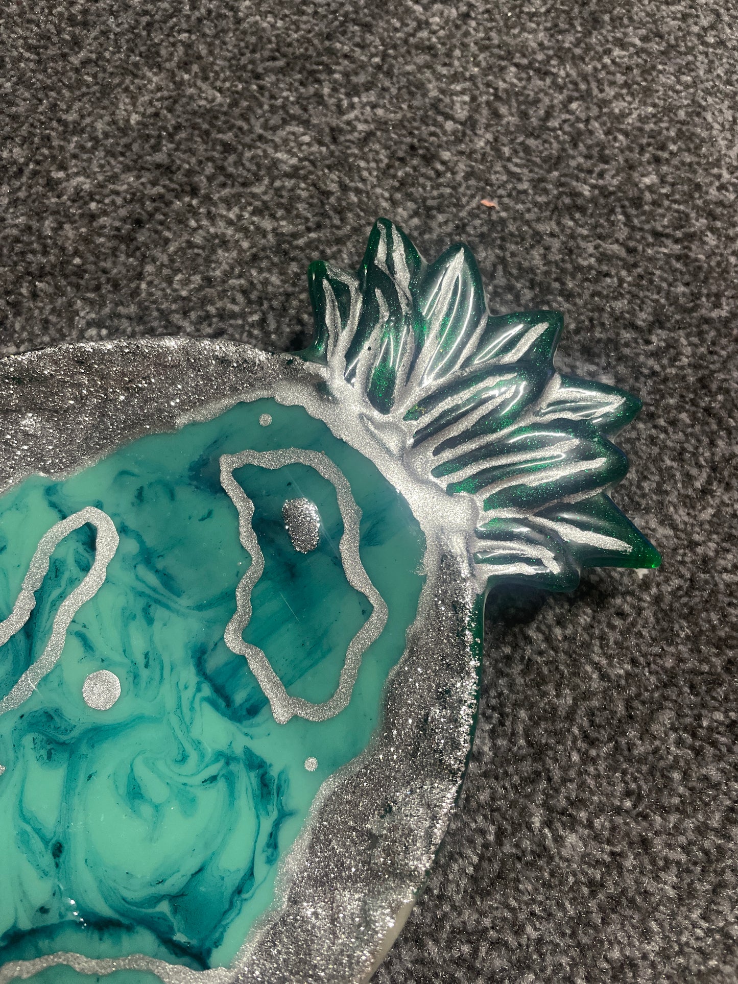 Silver Glitter and green marble geode Pineapple Resin Trinket Tray