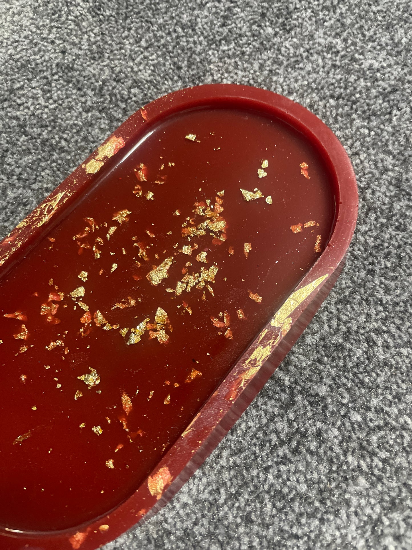 Deep Red with Gold Flakes Oval Resin Trinket Tray