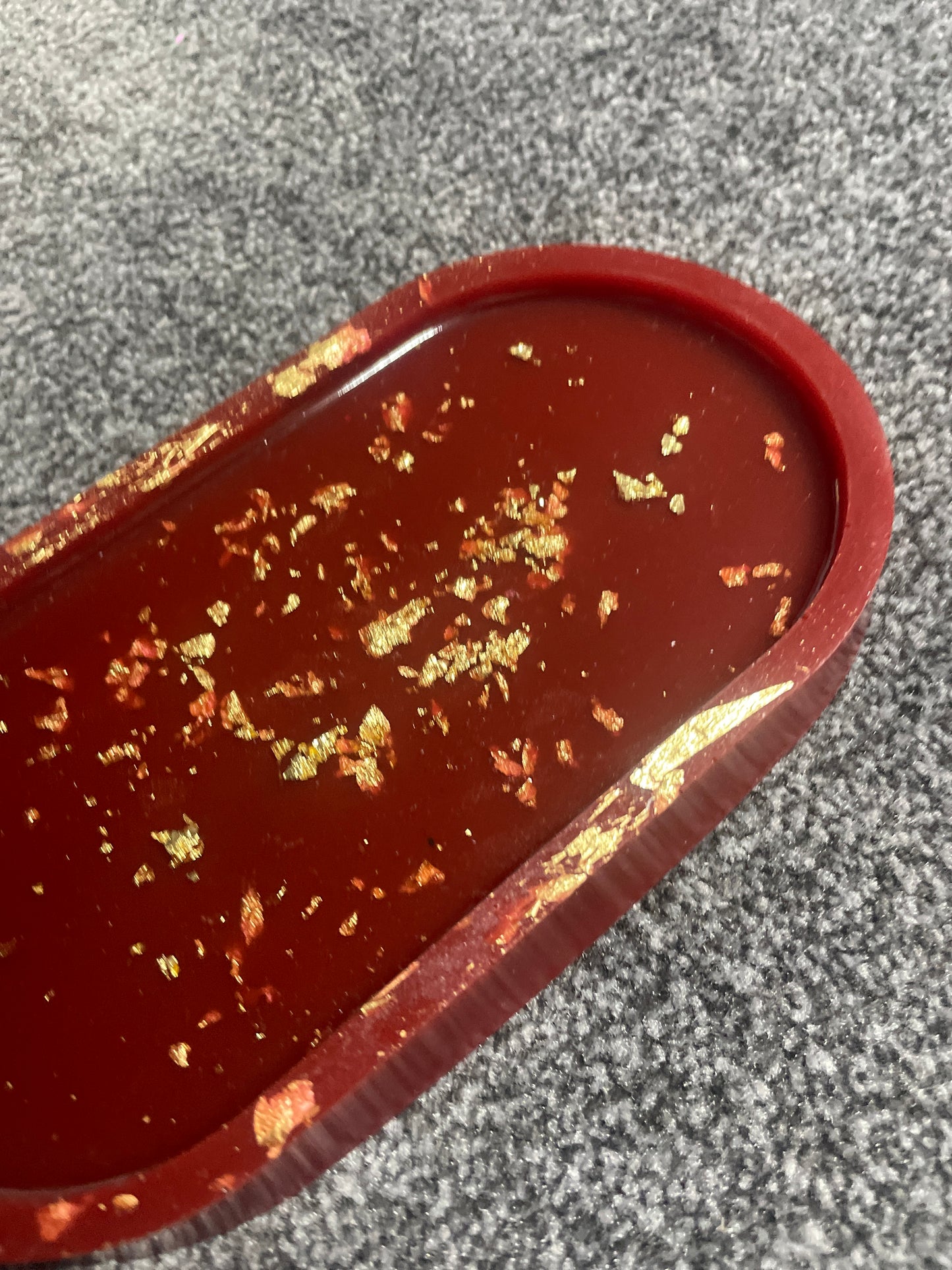 Deep Red with Gold Flakes Oval Resin Trinket Tray