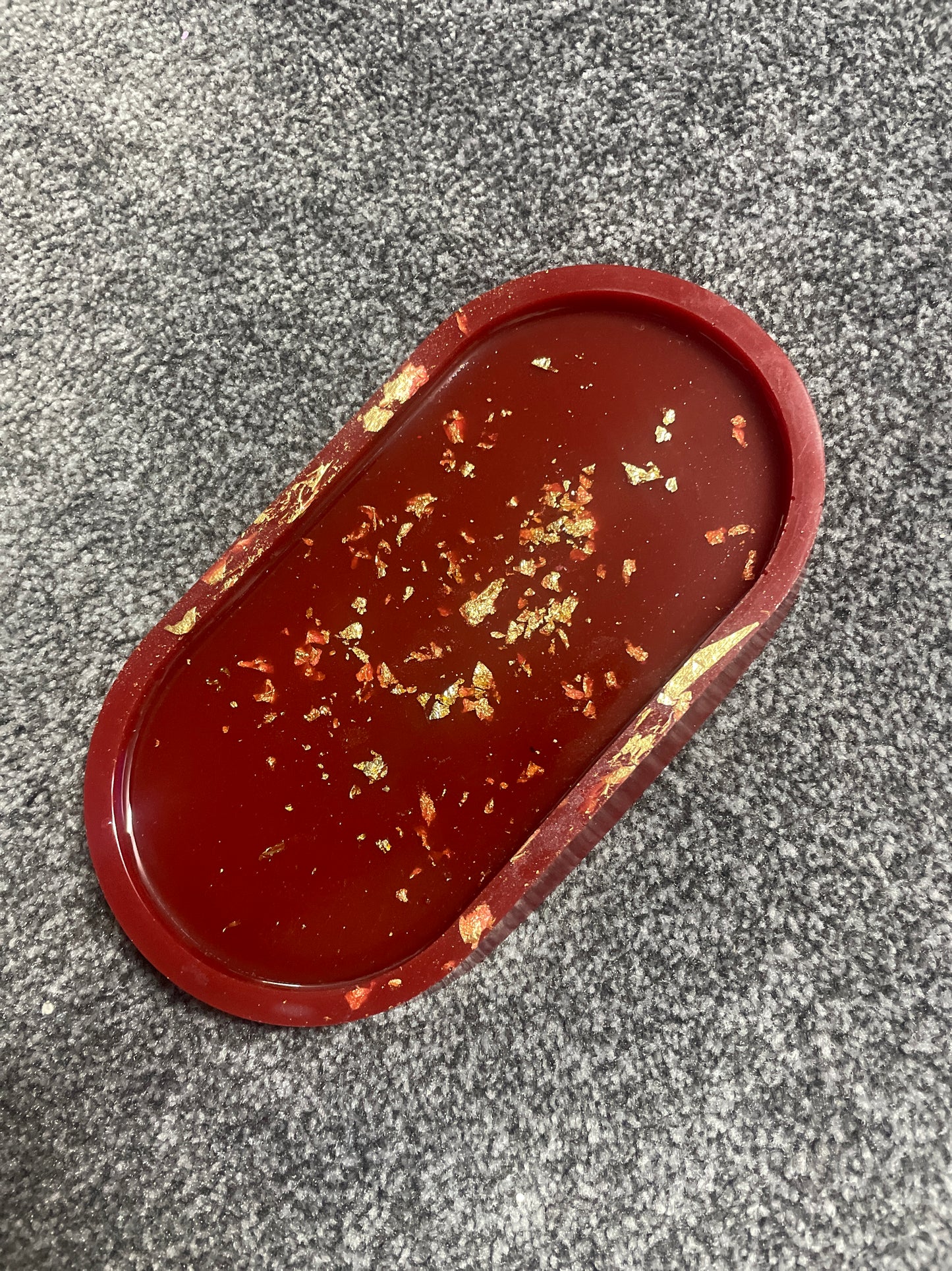 Deep Red with Gold Flakes Oval Resin Trinket Tray