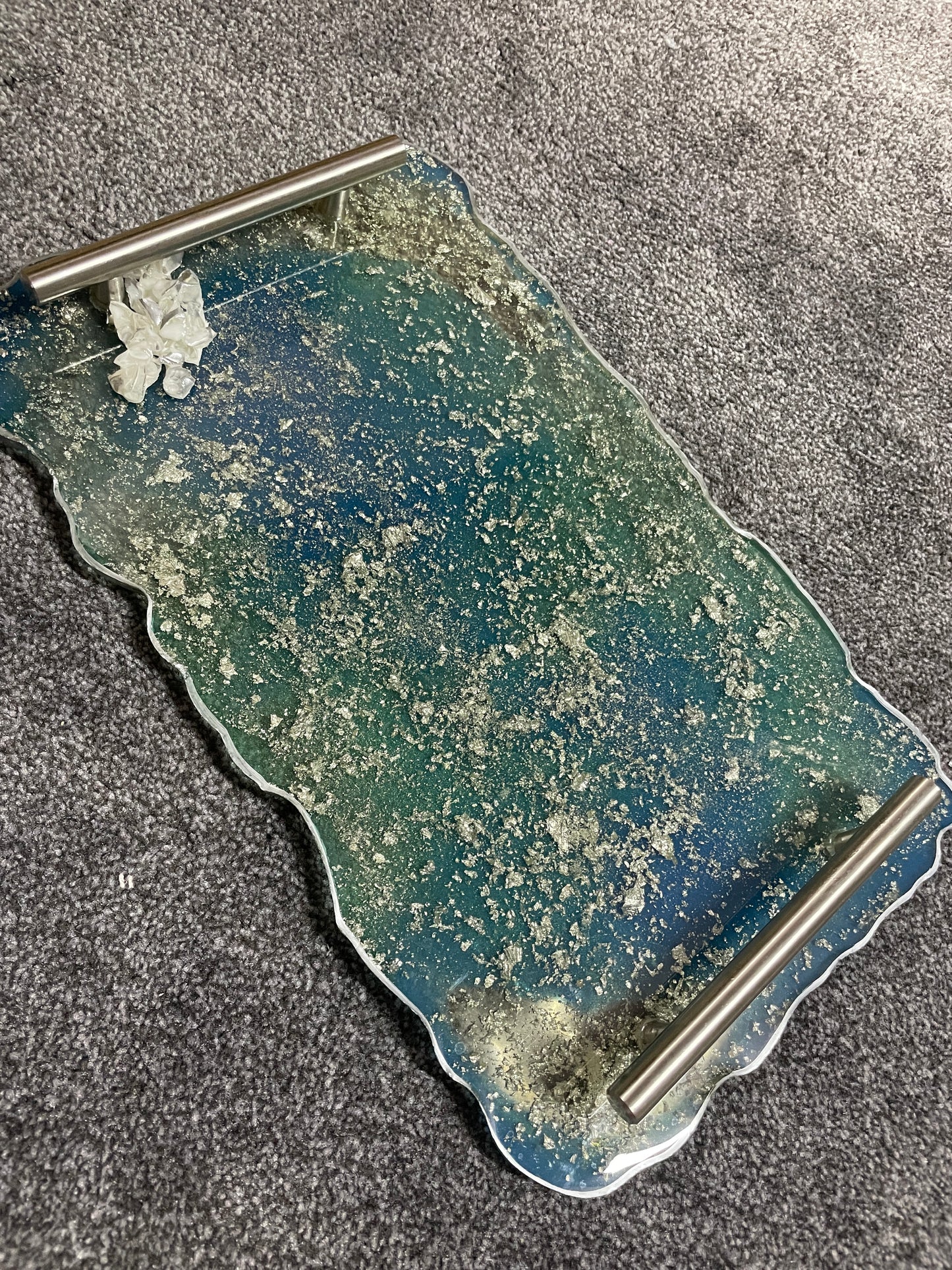 Blue and Silver Sparkles Large Rectangle Resin Tray