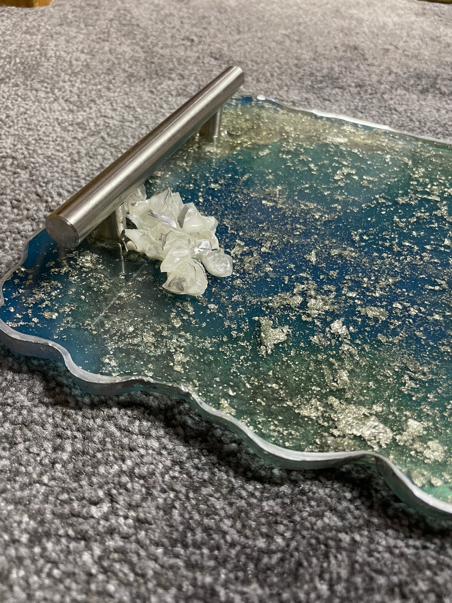 Blue and Silver Sparkles Large Rectangle Resin Tray