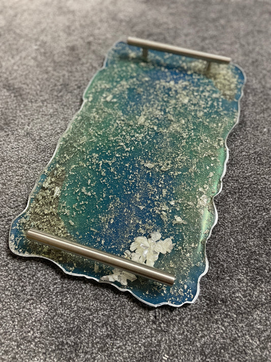 Blue and Silver Sparkles Large Rectangle Resin Tray