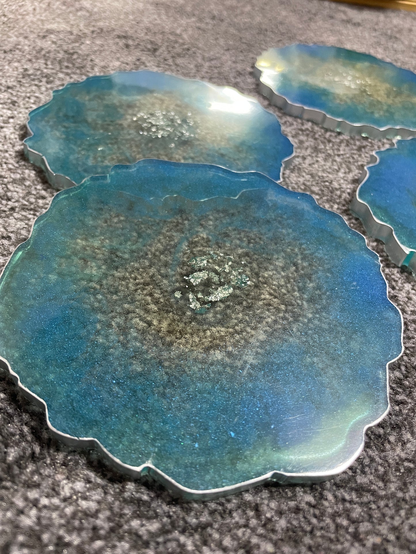 Blue, Clear and Silver Coasters - Set of 4